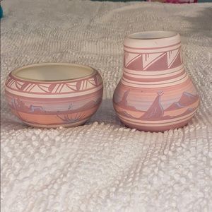 Matching set of hand painted southwestern pottery